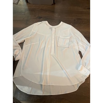 Lane Bryant White Contrast Stitch Tunic Blouse Plus Size 18/20 Long Sleeve Top