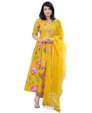 GoSriKi Women's Rayon Viscose Printed Anarkali Kurta with Pant & Dupatta