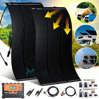 200W Portable Flexible Solar Panel & Controller Kits RV Camping Off-Grid Rooftop