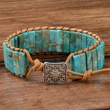 High Quality Multicolor Bracelet Natural Stone Gem Leather Tibetan Gypsy Adjusta