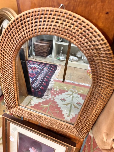 Wicker rattan wall oval mirror 18” boho style handmade wall haging mirror
