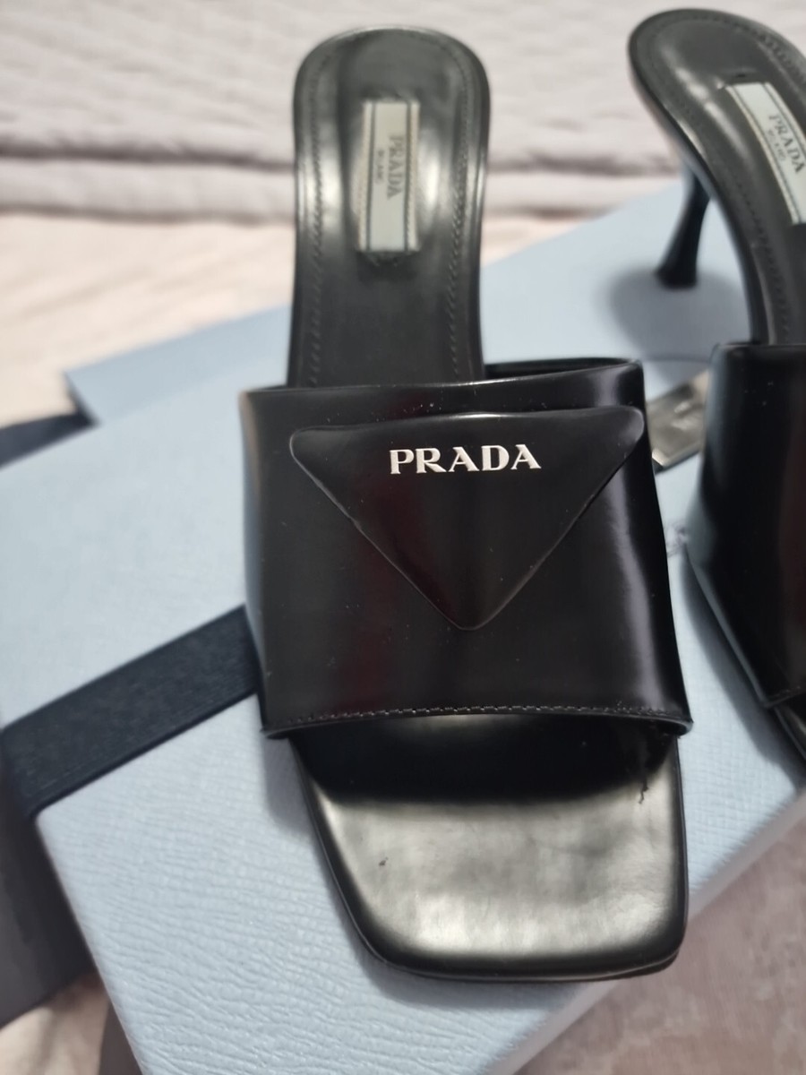 【K】PRADA Leather Low Heels Ladies Prada heels low heel open toe mule size 3.5 eur 36.5