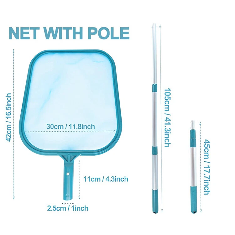 Red skimmer de hojas de piscina de malla fina con marco de poste de aluminio telescópico de 5 pies SUMINISTRO DE EE. UU. Foto 2 de 4