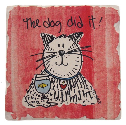 Cat Theme Tumbled Tile Coasters Set of 6 CounterArt Absorbent Stone Cork Choice - Picture 5 of 10