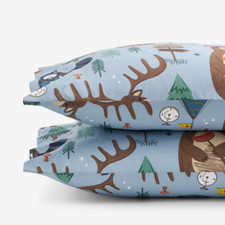 Company Kids Animal Campers Blue Multi Organic Cotton Percale Standard Pillowcas