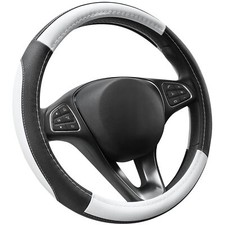 Universal 14.5-15 Black And White Leather Car Steering Wheel Cover