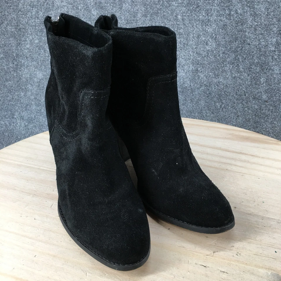 Espléndidas Botas Para Mujer 9.5 Hila Botines Alto Sobre el Tobillo Negro Gamuza Cremallera Tacones Foto 3 de 4