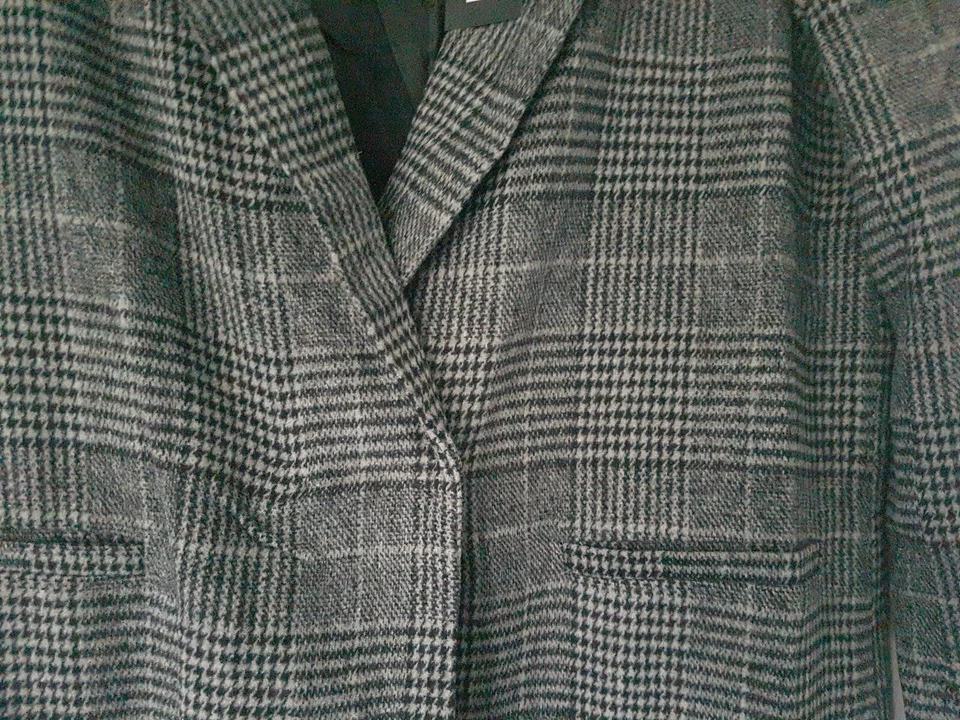 boohoo Check Collared Wool Look Coat Grey Size 12 - Image 3 of 4