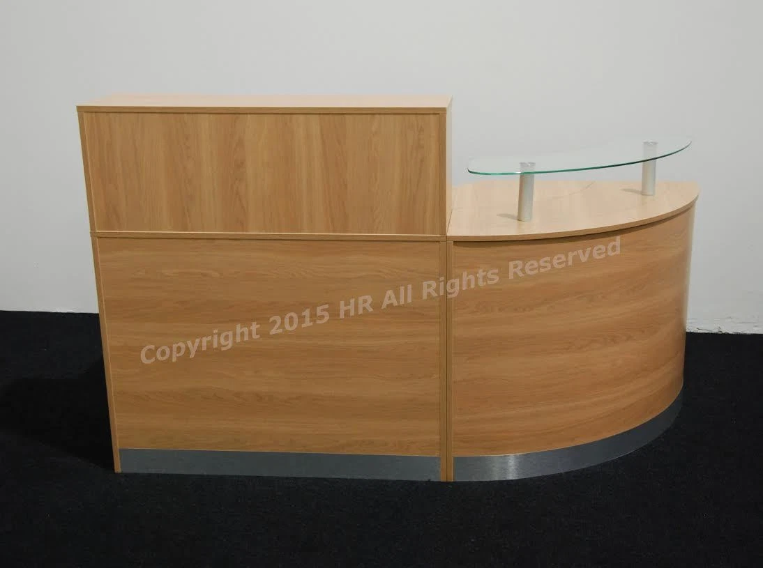 RECEPTION DESK CURVED GLASS UNIT OFFICE OAK RECEPTION COUNTER