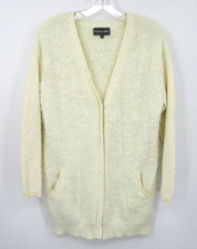 Michael Stars Sweater Womens Medium Cardigan Fuzzy Cozy Snap Minimalist Ivory