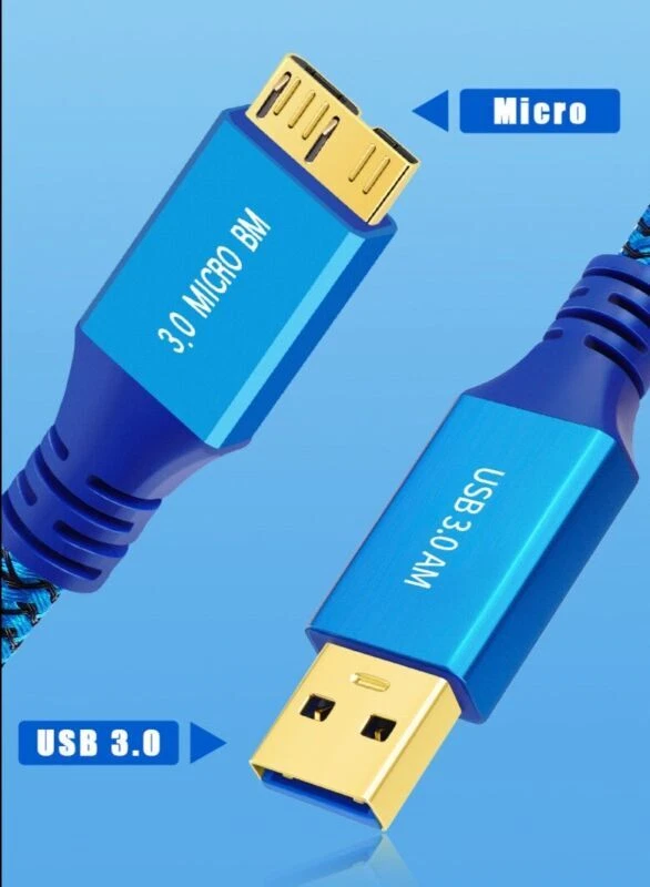 USB 3.0 Micro B to USB 3.0 Type A Data Woven Charging Cable for SSD Camera 3m - Image 4 of 4