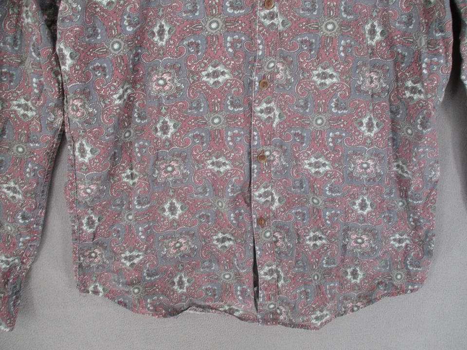 Camisa Stussy Para Hombre Grande Gris Rosa Paisley Manga Larga Patrón Abotonado Cuello Foto 4 de 4