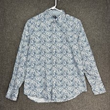 Robert Graham shirt Mens M blue white floral chevron pattern flip cuff L/S