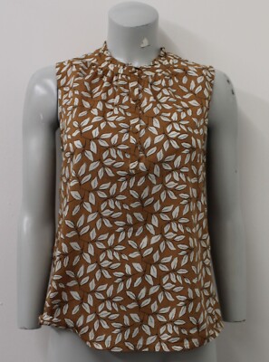 Ex-Seasalt Orange Mix Leaf Print Sleeveless High Neck Top-UK10