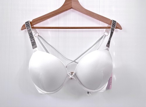 NWT Victoria Secret 34DD Bombshell Shine Strap Push-Up Add 2 Cups Swim Top White