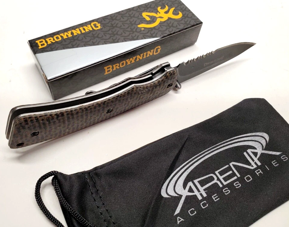 Browning Micarta Manual Open Ball Bearing Pocket Knife EDC Serrated Blade - Image 4 of 4