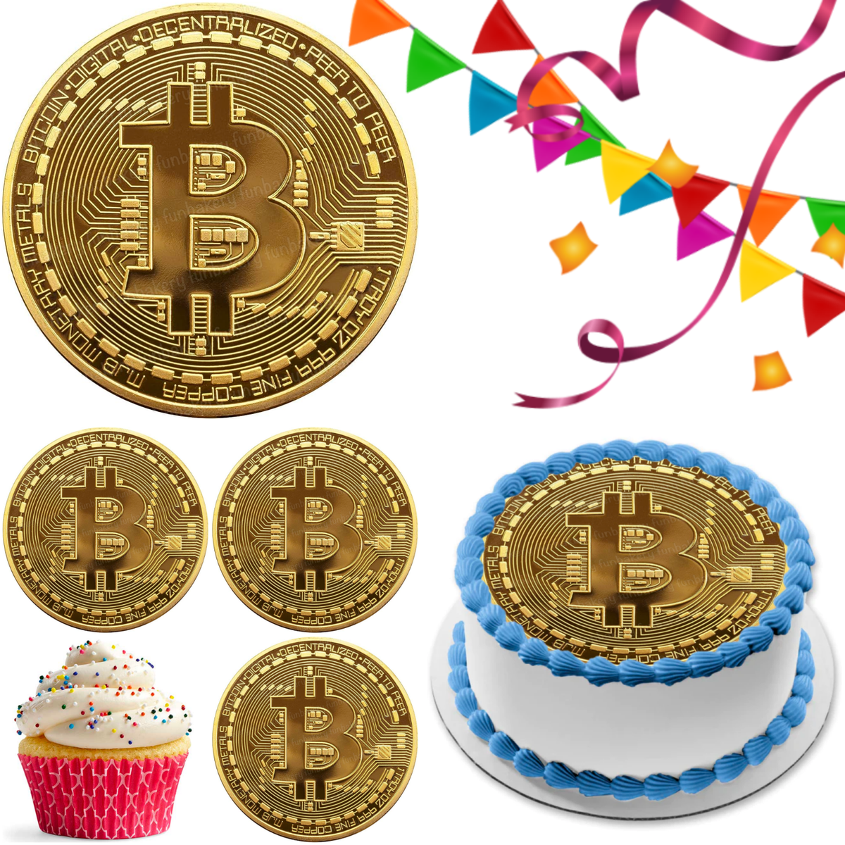 BTC Coin Crypto Cake Topper Party Decoration Edible Birthday Celebration  Cupcake | eBay