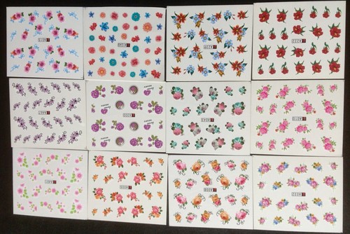 25 Sheets Flowers Nail Art Water Decals Transfer UK
