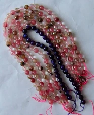 5 Strands Gemstone Bead Lot 12mm Round Cherry Quartz Purple Agate Destash 12