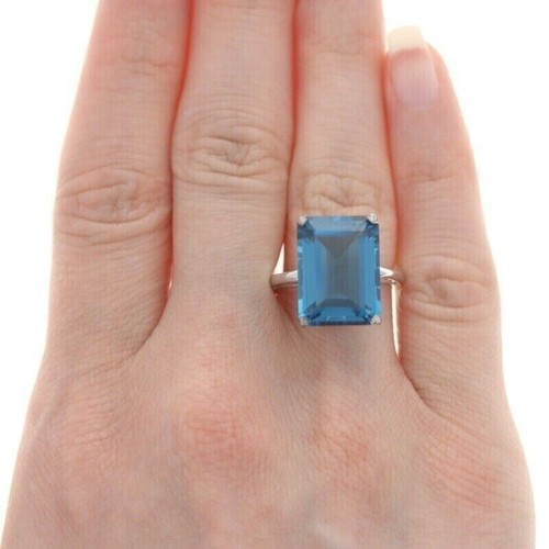 10.15 Ct London Blue Topaz Solitaire Ring 925 Solid Sterling Silver - Picture 3 of 8