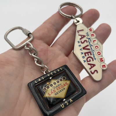 Las Vegas Nevada USA Souvenir Keyring Keychain Lot Of 2 - Welcome Sign Spinner