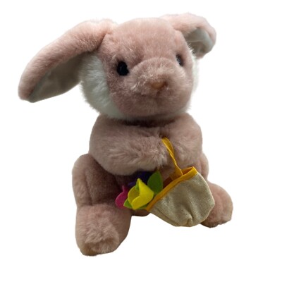 Vintage 1990 Fordlet Bunny Rabbit Plush Stuffed Animal Easter 10'' Flower Basket