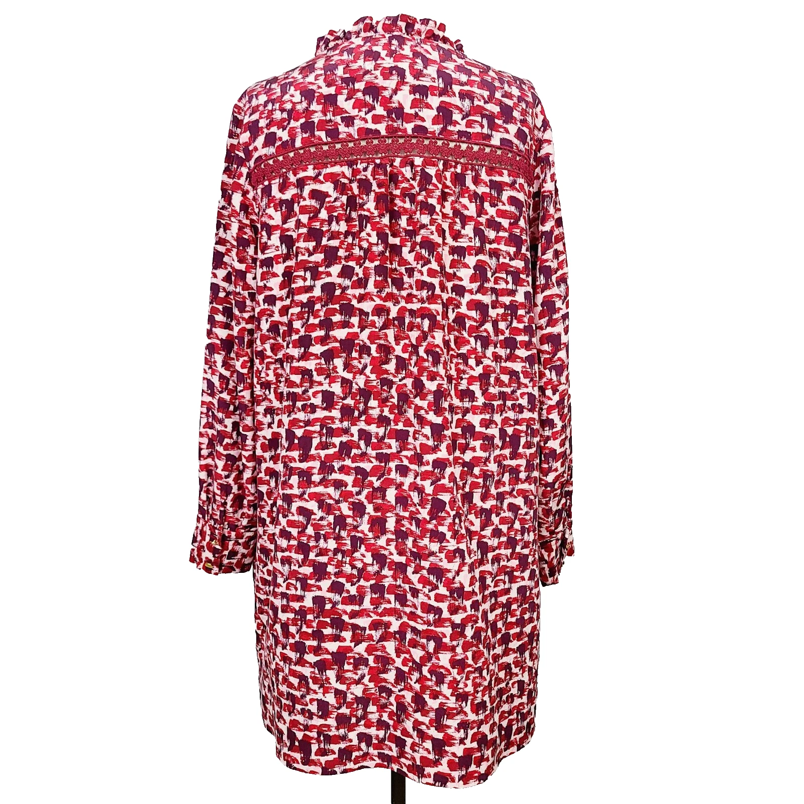 Abito Kate Spade L rosso 100% seta con bottoni manica lunga pintuck shift dress