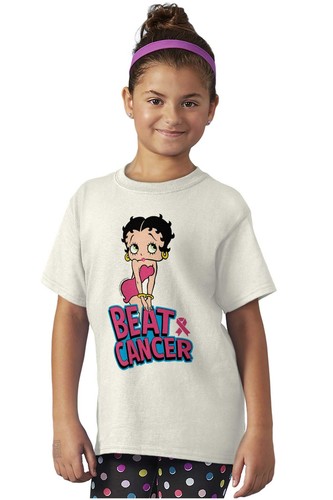 Betty Boop Beat Breast Cancer Pink Cartoon Girls Youth Crewneck T Shirts Tees - Picture 6 of 9