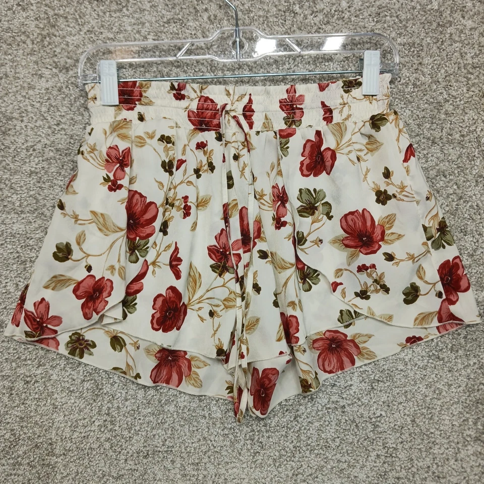 Pantalones Cortos American Eagle Outfitters Para Mujer M Blanco Rojo Floral Cintura Elástica Delicados Foto 2 de 4