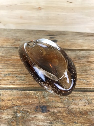 Czech Glass Ashtray Beranek Brown Bubble Handmade - Picture 6 of 9