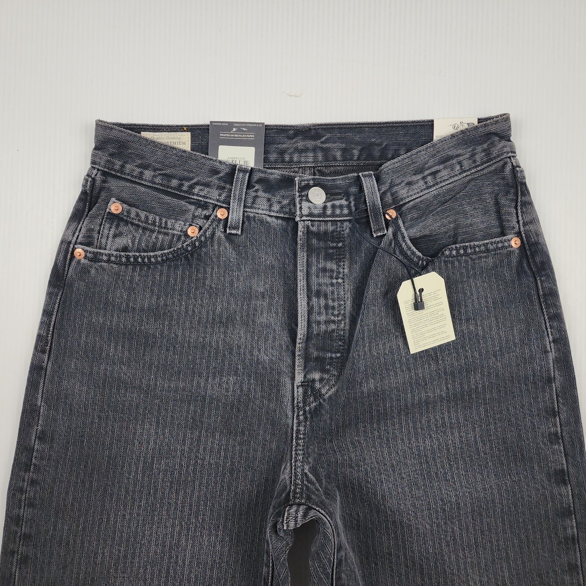 Levis Womens 501 '81 Striped Black Denim Jeans High Rise