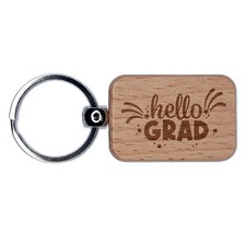 Hello Grad Graduation Engraved Wood Rectangle Keychain Tag Charm