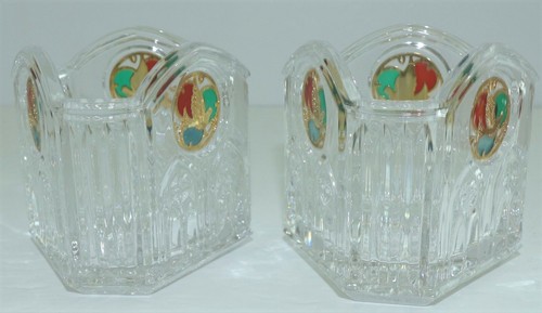 VINTAGE GORHAM CRYSTAL CUT GERMANY TWO VOTIVES RED/GREEN ANGEL OF PEACE - Picture 8 of 9