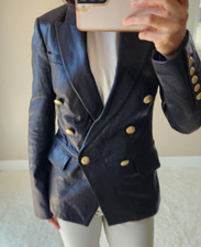 Nwd L'agence Kenzie Double Breasted Leather Blazer Size 2 Black