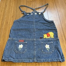 Vintage 90s Pooh Winnie The Pooh Denim Apron Overall Jumper Dress Girls 6 6X