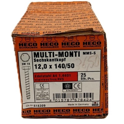  HECO Multi-Monti 12x140 A4 Edelstahl - 25x Betonanker - MMS-S 