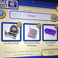 Ganz Webkinz GanzWorld Virtual Items Gift/Message Screen Art Deco Bed Bundle