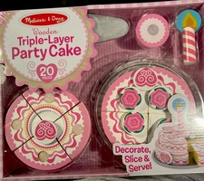 Melissa  Doug Triple-Layer Party Cake; Wood Play Food Set- Birthday Cake