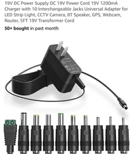 19V DC Power Supply DC 19V Power Cord 19V 1200mA Charger with 10 Interchangea...