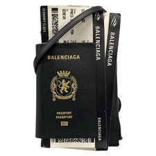BALENCIAGA Passport Phone Holder 787733 Black White Leather Cellulose -