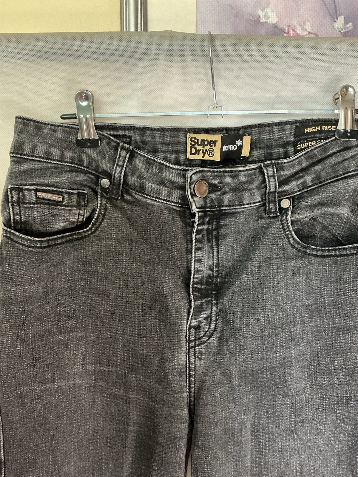 Superdry Unisex High Rise Thermo Super Skinny Jeans Black Denim W30 Smart Casual image 3