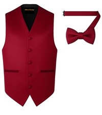 Men's Solid Formal Waistcoat Tuxedo Dress Vest Bow Tie Set 3X-Large Burgundy