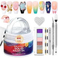 All-In-One Solid Builder Nail Gel Kit: 60G Hard Gel with 3D Mold, 6-Color Powder