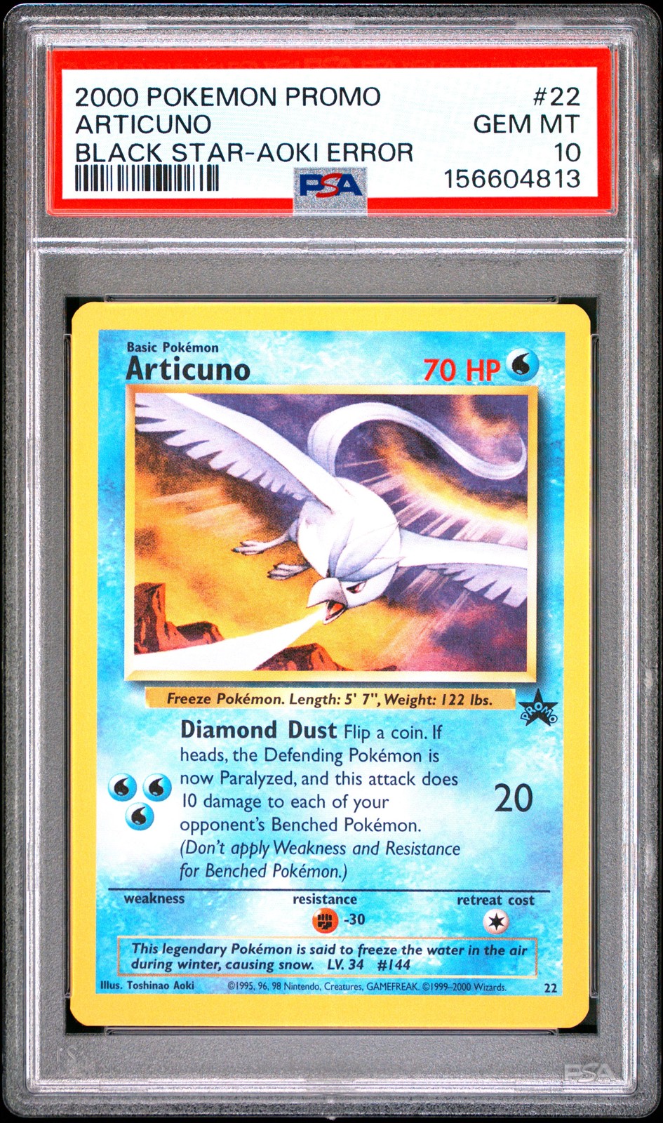 2000 POKEMON PROMO BLACK STAR TOSHINAO AOKI ERR #22 ARTICUNO PSA 10