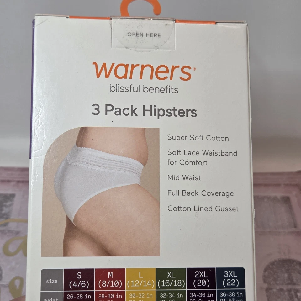 Warners Mujer Hipster Ropa Interior Bragas 3 Pares Encaje 2XL (20) 95% Algodón Nuevo en Caja Foto 4 de 4