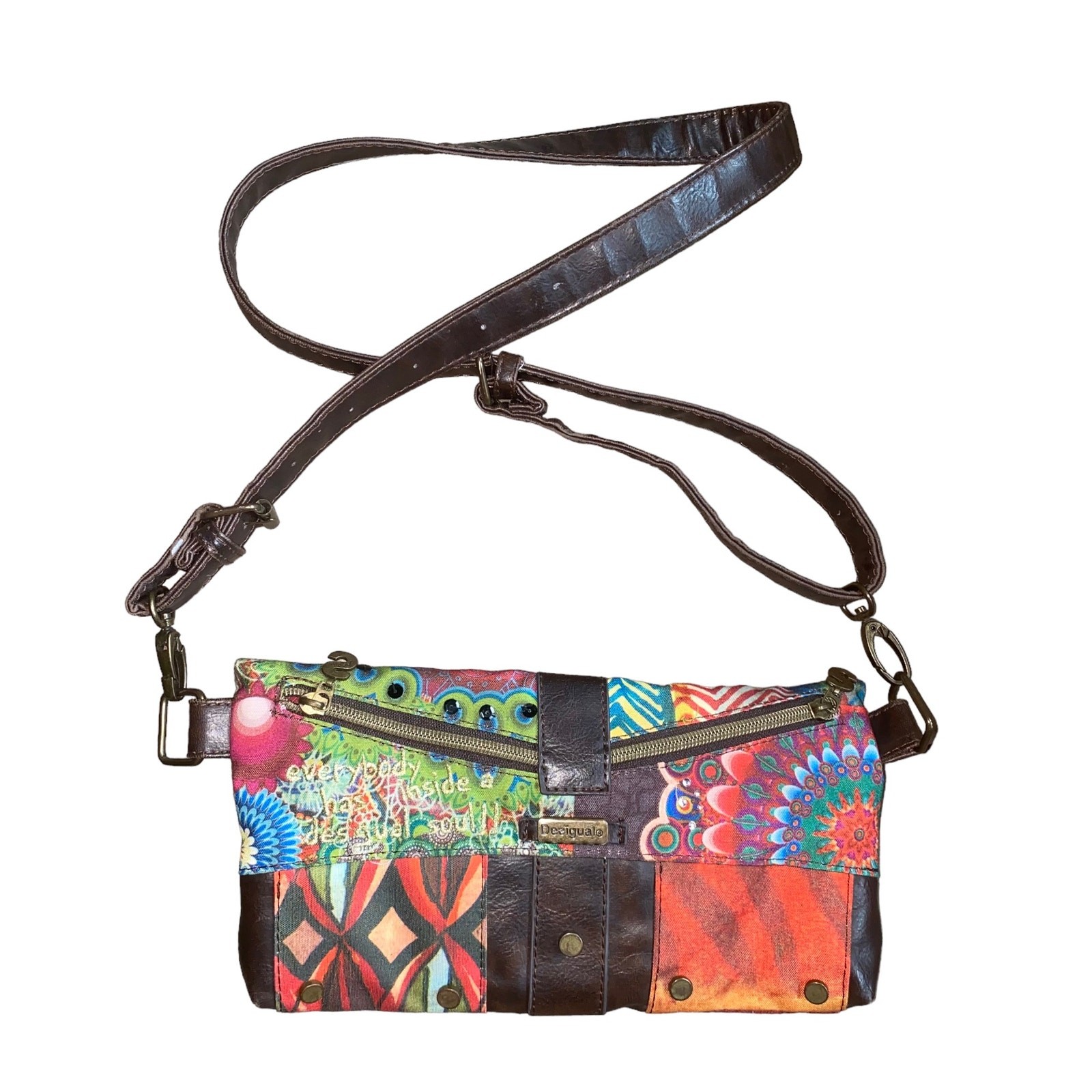 Desigual Patchwork Embroidered Studded Clutch Cro… - image 1