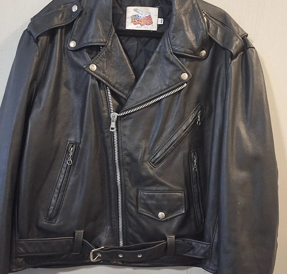 Chaqueta de motociclistas Terminator de cuero negra excelente vintage años 80 hecha en EE. UU. Foto 4 de 4