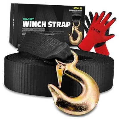 Boat Winch Strap with Hook Replacement, 2'' x 20 Feet-10000 Lbs, Boat Winch 