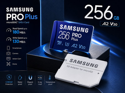 Samsung Pro Plus 256GB microSD Karte Class 10 U3 A2 4K UHD +SD Adapter