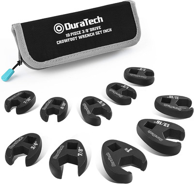 DURATECH 10-Piece 3/8 Inch Drive Crowfoot Wrench Set, SAE, CR-V Steel, with Zipp